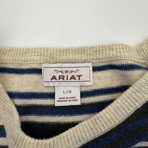 ARIAT Womens Stars Stripes Knit Sweater Top Size L Lightweight Wide Neck Layer - Picture 3 of 8